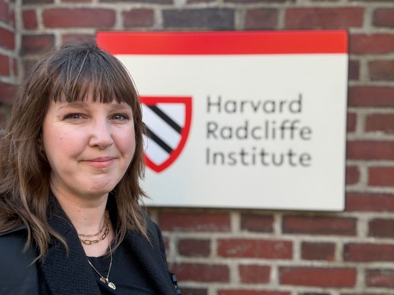 Alice Hunsberger outside the Harvard Radcliffe Institute